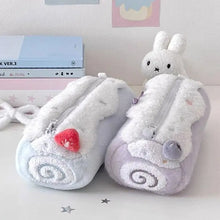 Trousse à crayons en peluche style coréen crème Swiss Roll, trousse de rangement de bureau pour étudiants, pochette à stylos, trousse de maquillage mignonne pour fille