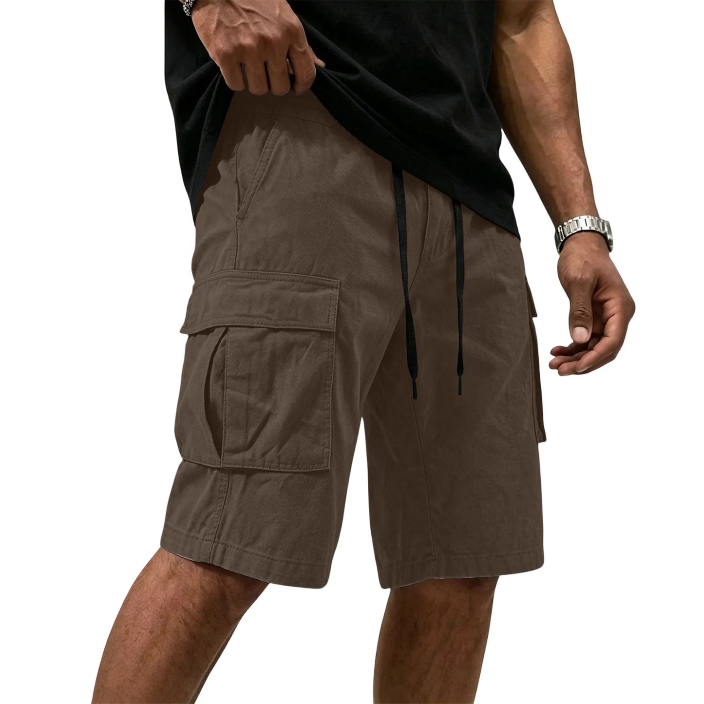 Men Multi-color Cargo Shorts Summer Loose Drawstring Elastic Waist Multi Pocket Quick Dry Casual Five Point Street Shorts