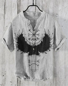 Summer New Men's Short Sleeve Shirt Pattern Art Print Men's 100% Linen Button Shirt Short Sleeve Comfort Shirt