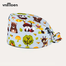 pink Cartoon cat Printing Cotton pet shop vet Nurse Cap Women Sweat-Absorbent Scrub Cap Dentist Hat  Beauty Salon Care Caps