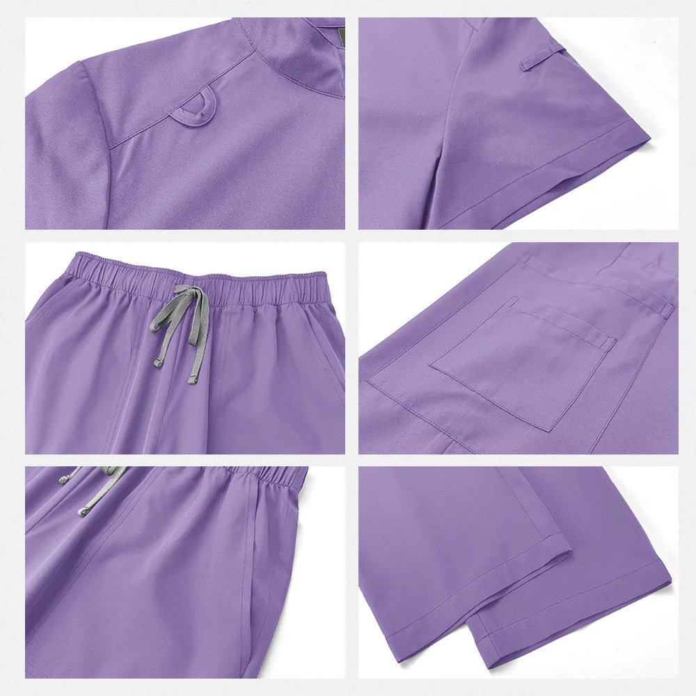 Elastic quick-dry scrub top, men's and women's surgical scrubs for doctors, beauty salon operating room scrub uniforms