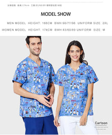 ANNO Hospital Staff Scrubs Top Medical Sanitary Nursing Uniform Dental Clinic Print Beauty Caregiver Coveralls