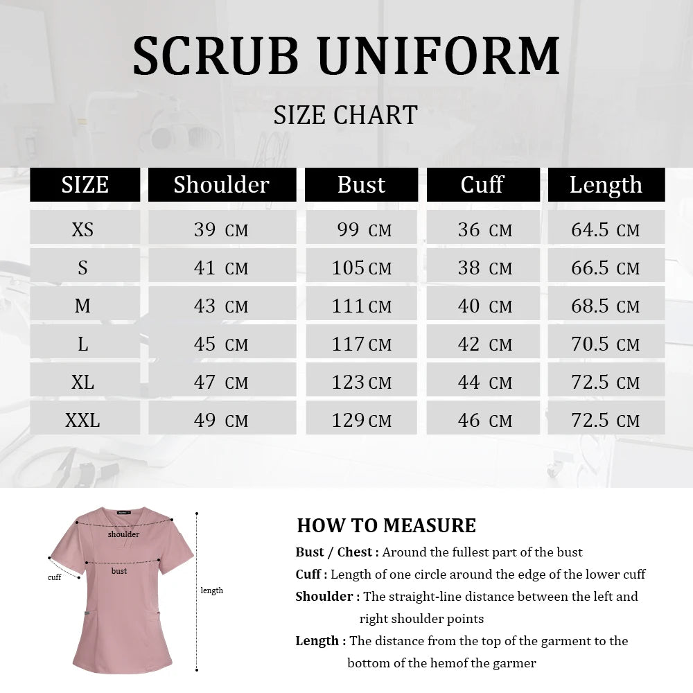 V-neck Short Sleeved Top Fashion Nurse Uniform Dentist Veterinary Work Uniform Unisex Healthcare Nurse Clothing Scrun Women Mens