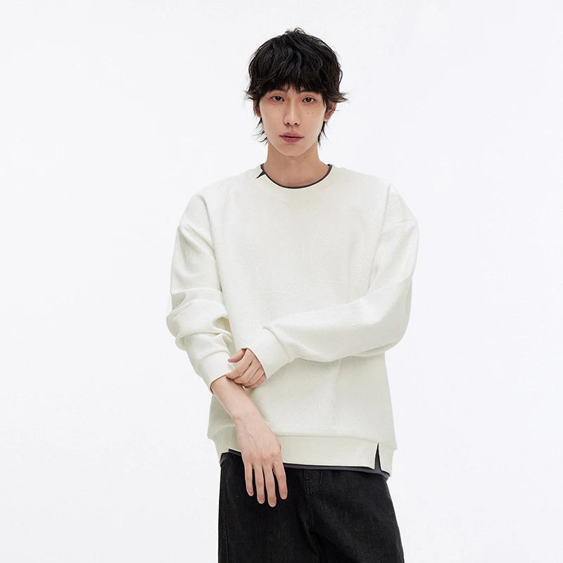Semir Hoodie Men Color Block Fake Two Piece 2025 Autumn New Textured Letter Jacquard Casual Top