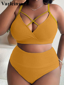 Plus Size Ribbed Two Piece Bikini Set Women V4982