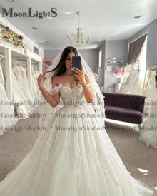 Moonlight Lace Wedding Dress Off Shoulder Appliques A Line Sweetheart Bride Bridal Dress Backless Customized Vestidos De Novia