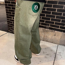 Y2K Matcha Green Baggy Denim Jeans Back Pocket 6 Billiard Ball Embroidery Loose Washed Denim Pants Unisex Streetwear Trousers