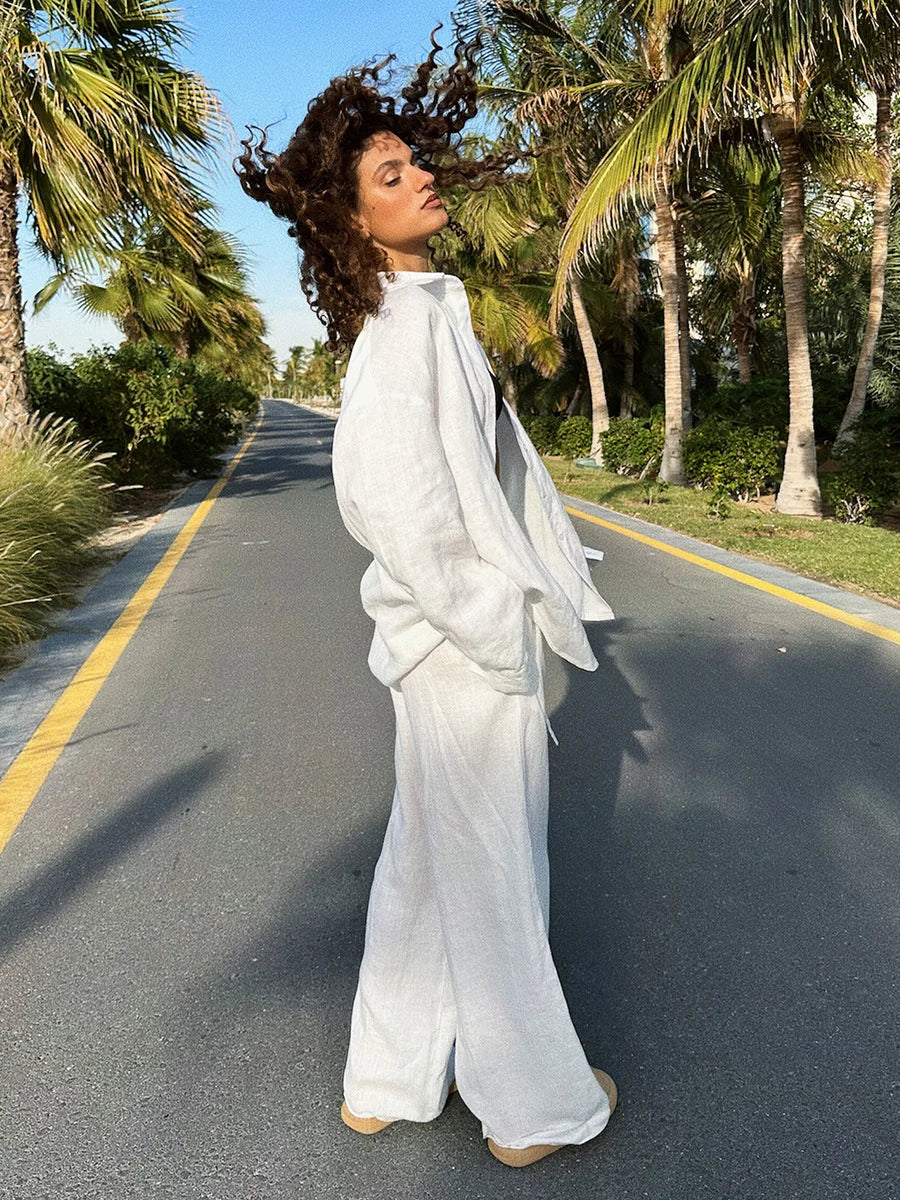 Casual Lapel Shirt Pants Suits Fashion Single Breasted Blouses Elastic Waist Pants 2026 Spring Sets Woman 2 Piece Loose Outfits