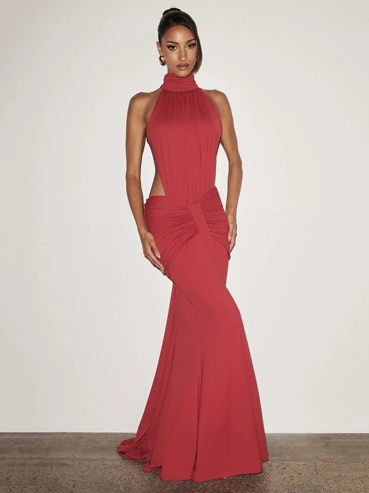Articat Elegant Sleeveless Halter Bodycon Party Club Evening Dress Women Sexy Slim Backless Long Dresses Spring New Dress 2026
