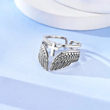 Original 925 Sterling Silver Wings Cross Open Ring For Women Adjustable Size Ring Punk Style Party Jewelry Gift