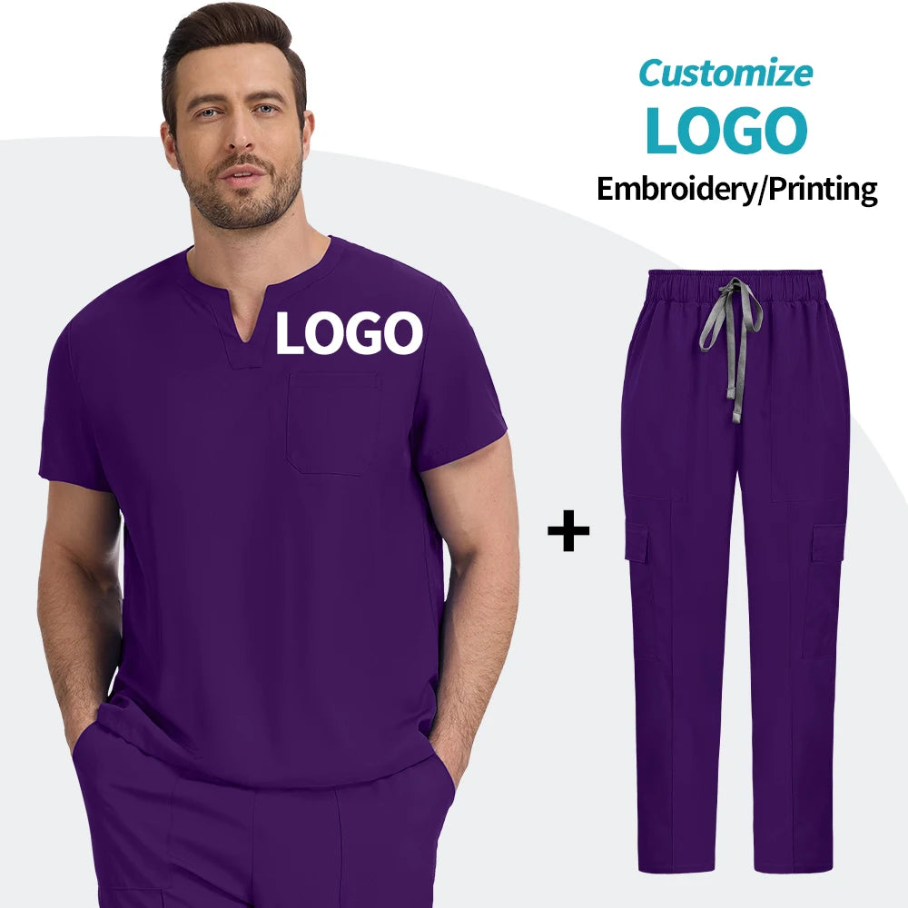 Top+pant Medical Uniform Hospital Surgery Scrub Set Unisex Short Sleeve Pet Shop Doctor Nurse Nursing Suit Lab Workwear Add Logo