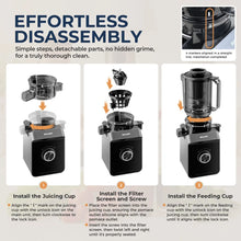 ROUNY Cold Press Extractor with Filter-Free, Easy Clean Electric Fruit Slow Juicer Machine with 130mm Large Feed Caliber,  Black