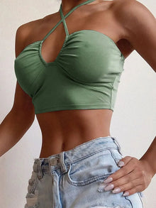 Sexy Solid Lace Up Bow Halter Ruched Crop Top Fashion Sleeveless Backless Tube Tops Female Streetwear Tops New Women
