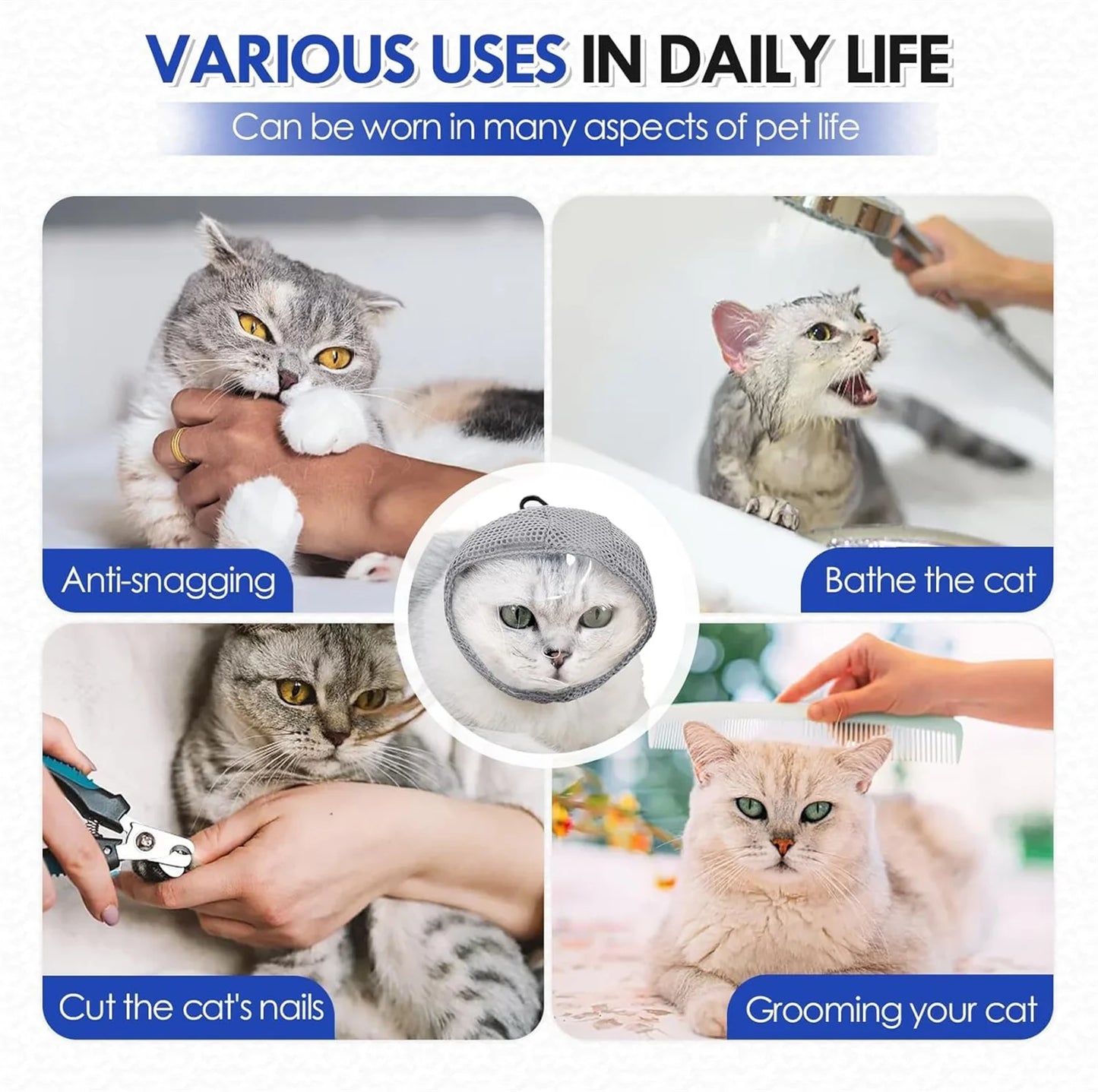 Pet Cat Anti Bite Muzzles Adjustable Breathable Safe Fit Head Cover Mask Cats' Nail Trimming Bath Beauty Grooming Supplies 1pc