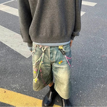 3D Candy Chain Print Baggy Jeans Shorts for Men Streetwear Summer Wide Leg Patchwork Casual Loose Knee Length Pants Oversized