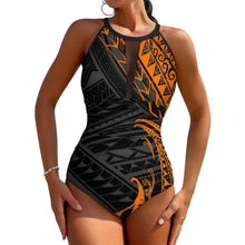 Fiji High-Waisted Swimsuit Push-Up One-Piece Swimsuit Polynesian Custom Ethnic Print Swimwear Printed Swimsuit Backless Bikini