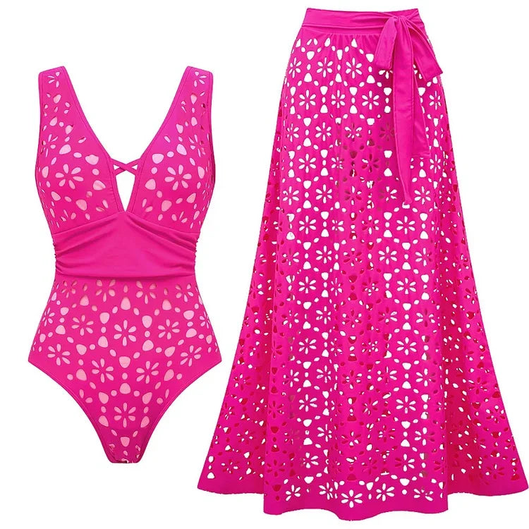 Floral Ruffle Print One Piece Swimsuit Women Beachwear