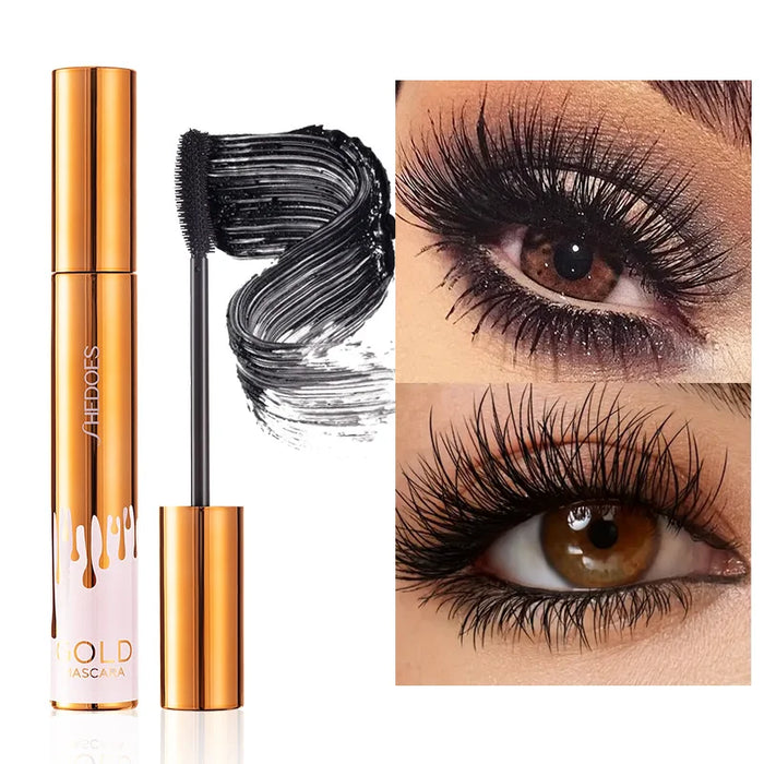 Mascara noir, épais, bouclé, waterproof, anti-bavure, fin, longue tenue, sans résidu, couleur or