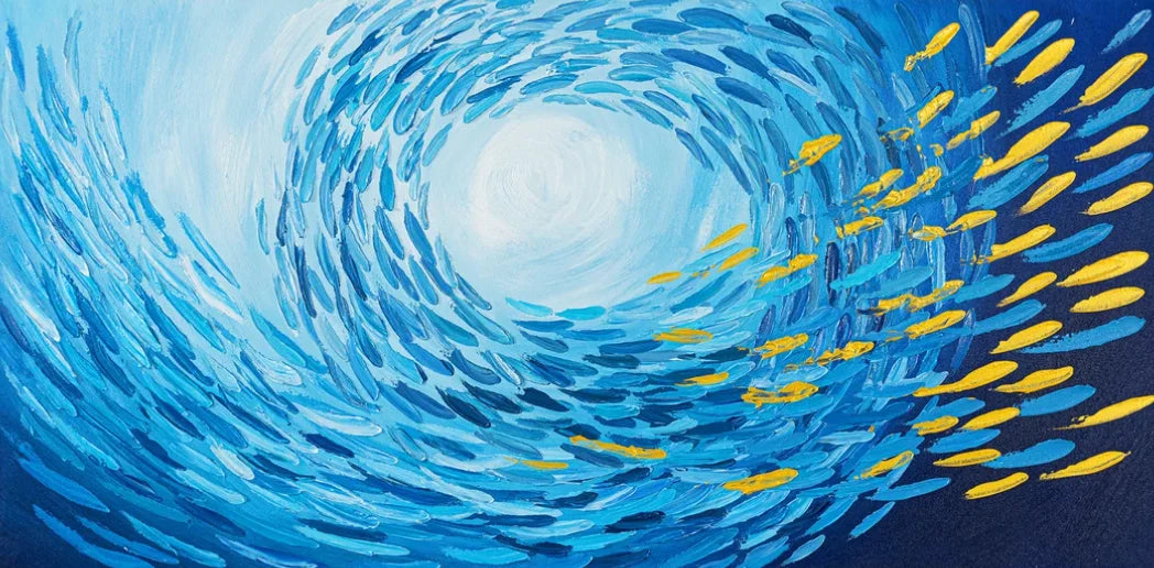 Abstract Blue Sea Fish Canvas Painting Nordic Art Graffiti Large Size Posters Print Modern Living Room Home Decoration Picture