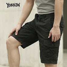 Mens Casual Hiking Cargo Shorts Water Washed Cotton Oversized Straight Leg Shorts with Big Pockets Elastic Waist 29-38