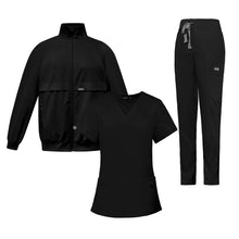 Female Loose Comfy V-neck Short Sleeved Top and Trousers and Coat Three Piece Workwear Solid Fall Winter Nurse Caring Clothes
