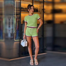 Ensemble décontracté en tricot : haut à col rond et manches vertes, short à cordon, ensemble 2 pièces, tenue de ville pour femme, vacances d'été 2026