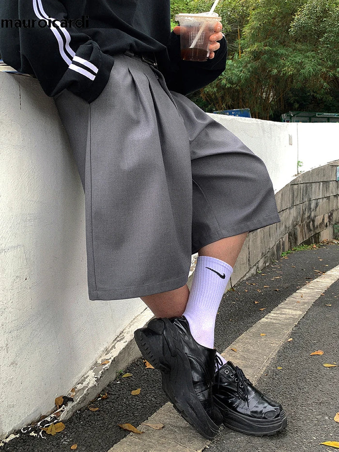 Shorts plissés gris amples et décontractés pour homme, taille haute, coupe droite, mode coréenne printemps-été 2024 Mauroicardi