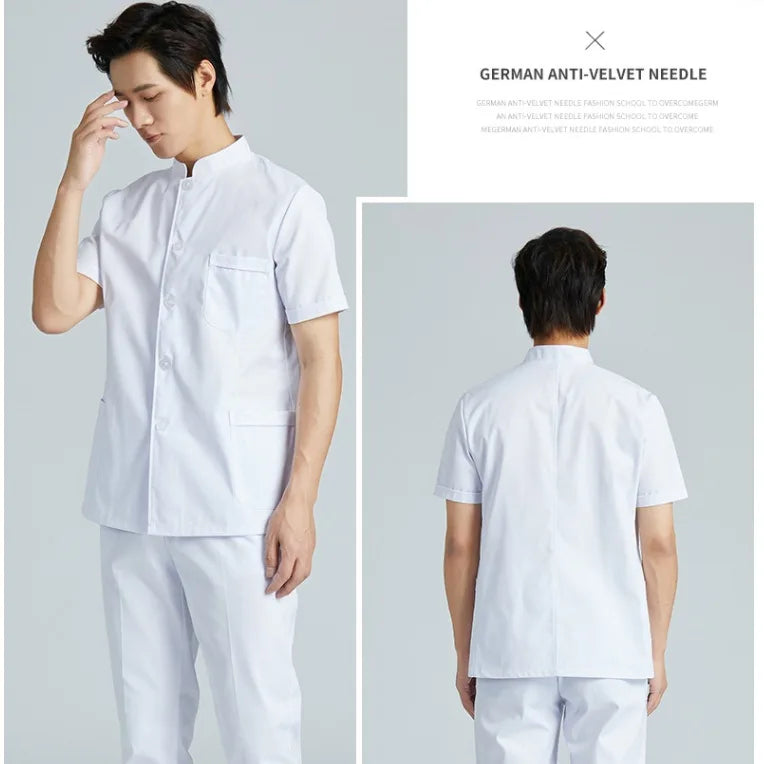 Men Medical Coat Doctor Dentist Medical Uniform Stand Up Collar Nurse Tops Male Oral Beauty Salon Nursing Care Workwear Jacket