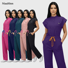 Niaahinn Operating Room Scrub Uniform Full Outfit & Veterinary Nurse Uniform with Bat Sleeve One-Piece Pet Grooming Work Clothes