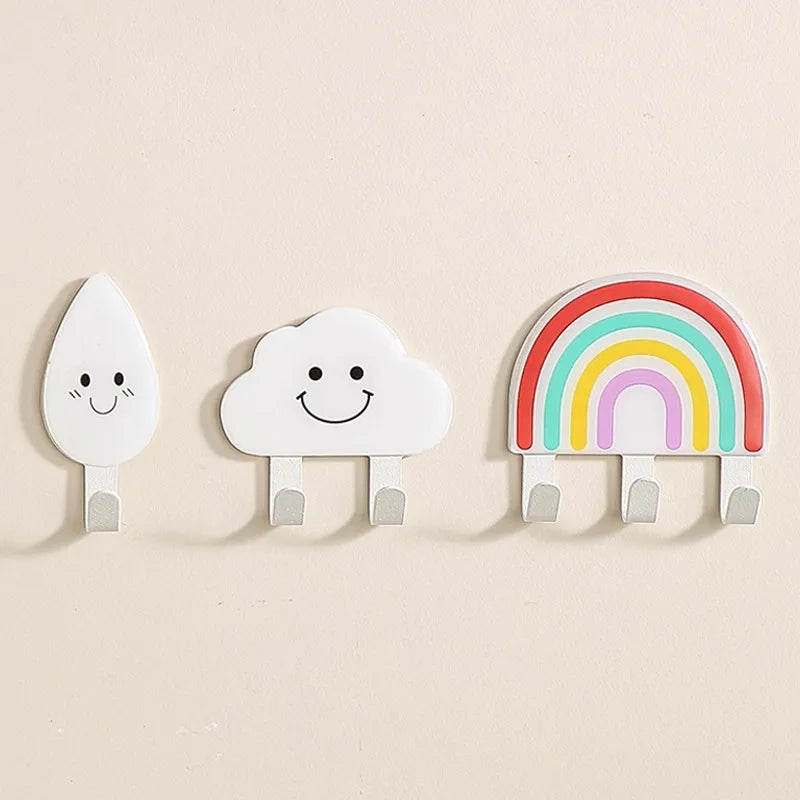 Cute leaves, rainbow shaped hooks, strong adhesive, load-bearing, no punching, kitchen door, hat, bathroom, towel hanging, wall
