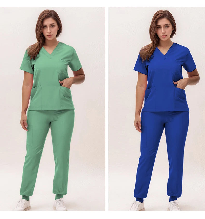 Stretchy Nurse Uniforms V-neck Top Jogger Pants Scrub Sets Surgical Workwear Dentist Nursing Suit Hospital Doctor Outfit S21