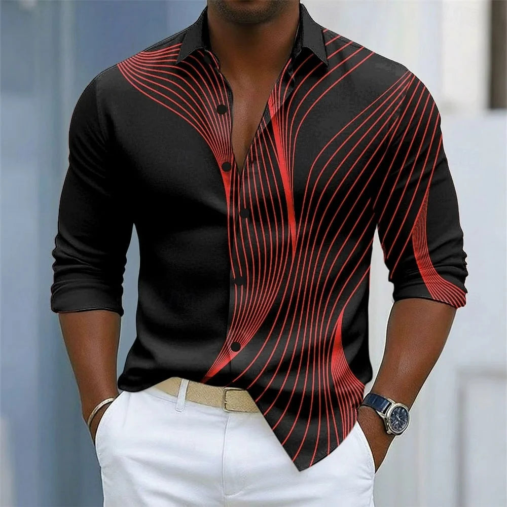 Men's Geometric Ripple Abstract Art Shirt Multi Color Button Shirt Casual Formal Shirt Long Sleeve Fashion Casual Shirt