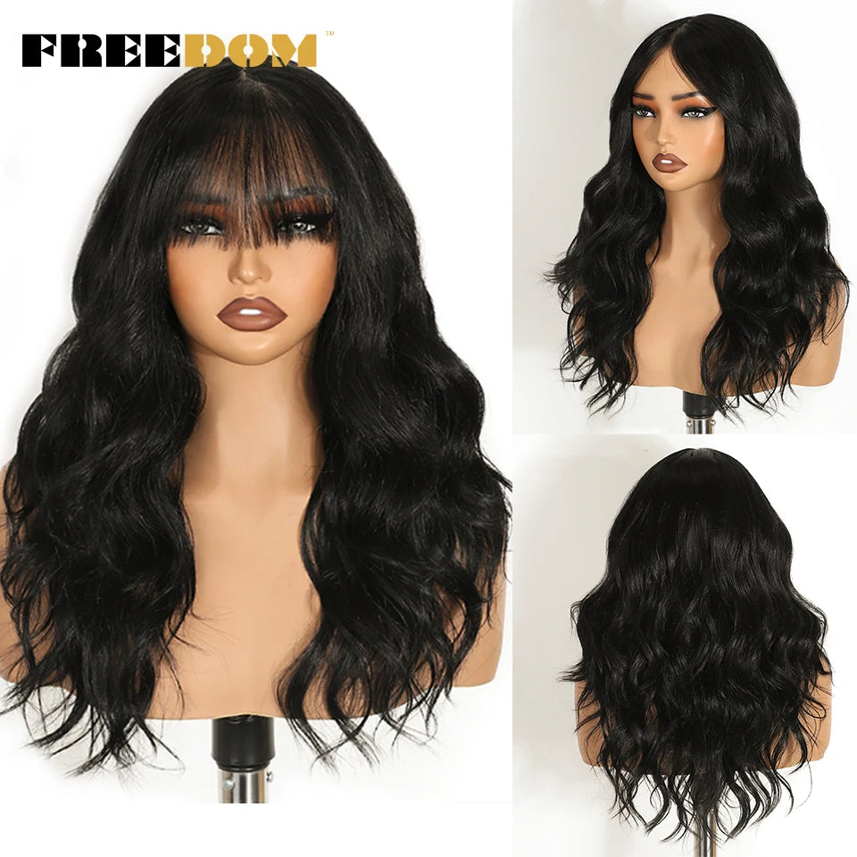 Freedom 6x4 Lace Front Wigs Ombre Brown Blonde Wavy Bangs
