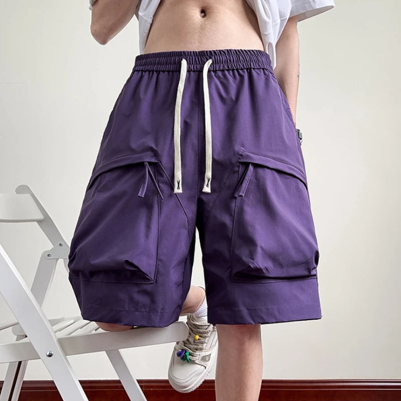 Summer High Street Bermuda Purple Cargo Shorts for Men Multi-pocket Sports Short Pants Casual Breathable Y2K Streetwear Shorts