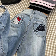 Jeans Harajuku Sanrios Y2K Hello Kittys Trend Anime Kawai Kt Wide Leg Pants Loose for Women Trouser Street Student Casual Fashio