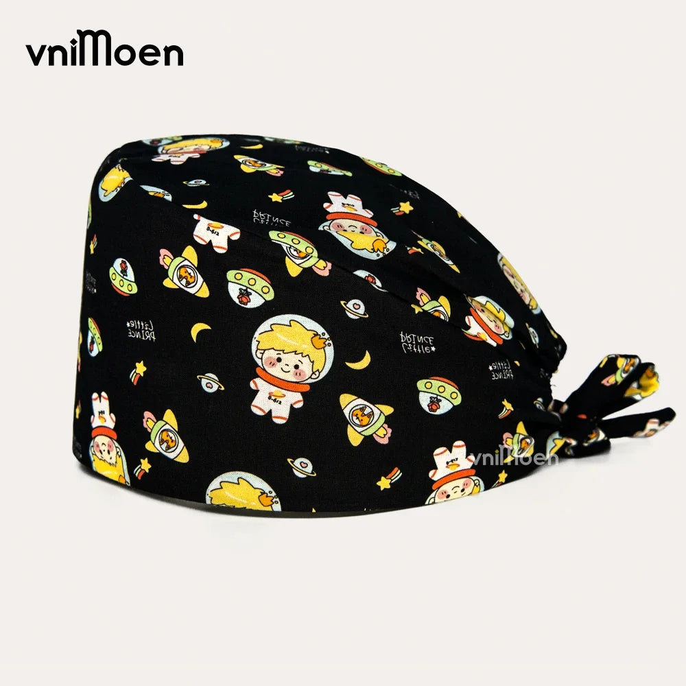 pink Cartoon cat Printing Cotton pet shop vet Nurse Cap Women Sweat-Absorbent Scrub Cap Dentist Hat  Beauty Salon Care Caps