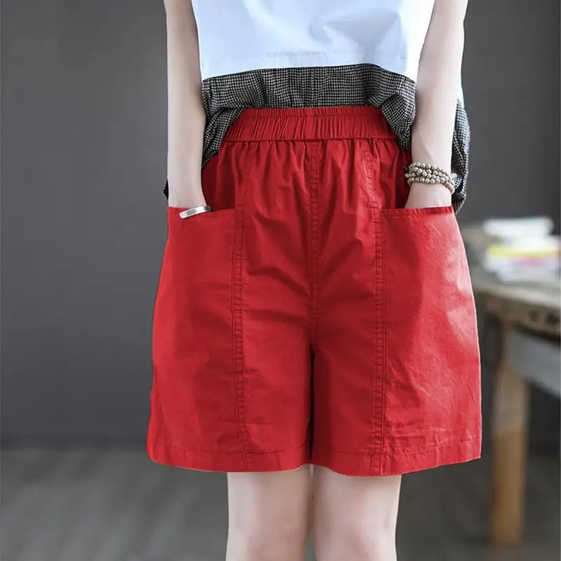 100 Percent Cotton Women Shorts High Waist Pockets Gym Yoga