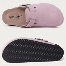 Shevalues Women Cow Suede Clogs With Adjustable Buckle Cork Leather Mules Comfortable Slip on Women Slippers Outdoor Cork Clogs