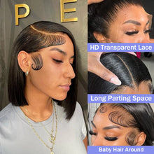 100%Human Hair Black Straight Bob Wig PrePlucked 13x4 Lace Front 4x4 Closure Lace Frontal 12 14 Inch Bone Straight Short Bob Wig