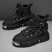 Fashion Rivet Black High top Sneakers Men Leather Design Luxury Shoes Street Gothic Punk Boots Men Motorcycle Boots Big Size 46