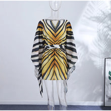 Holiday Loose Striped Mini Dress Women Round Neck Batwing Sleeve Lace Up Chic Dresses Female 2026 Summer Vacation Beach Robes