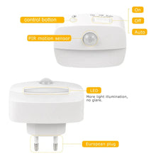 Veilleuse LED à détecteur de mouvement intelligent, prise EU/US, lampe murale 220V pour couloir, escalier, cuisine, chambre à coucher