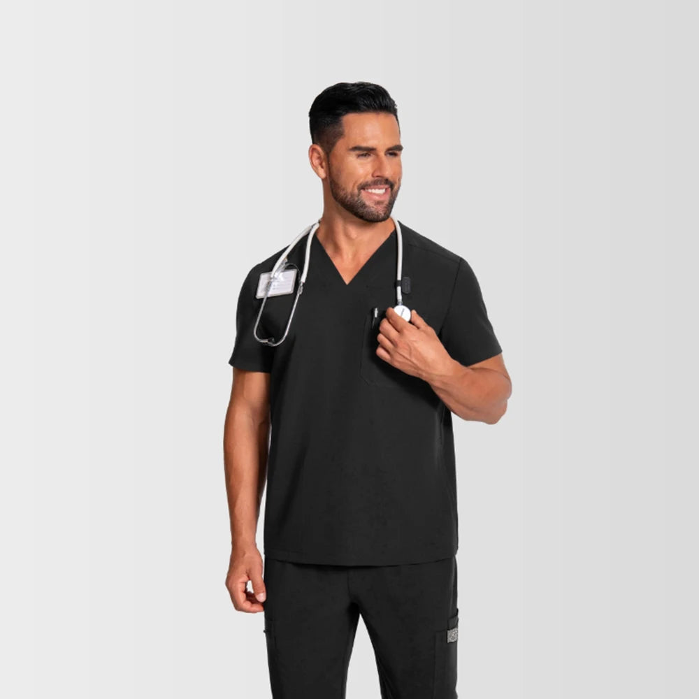 KUNGFU SCRUBS Mens Uniforms Medical Surgical Scrubs Set Short Sleeve V-Neck Top & Pants Soft Breathable Stretch Nursing Workwear