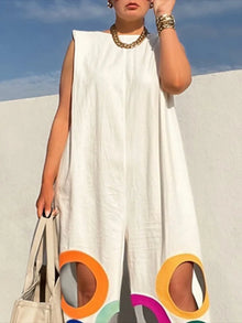 Uoozee 2026 New Women's Sleeveless Wide Leg Jumpsuit Fashion Colorful Circle Cutout BLoose Casual Vacation Black White Romper