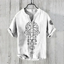Summer New Men's Short Sleeve Shirt Pattern Art Print Men's 100% Linen Button Shirt Short Sleeve Comfort Shirt