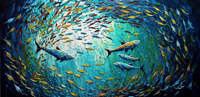 Abstract Blue Sea Fish Canvas Painting Nordic Art Graffiti Large Size Posters Print Modern Living Room Home Decoration Picture