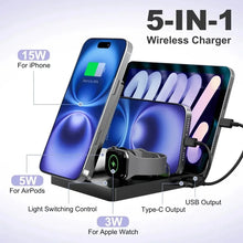 5-in-1 Fast Wireless Charger Station For MagSafe Type C USB Output for iPhone Apple Watch AirPods Light Control Foldable Desk
