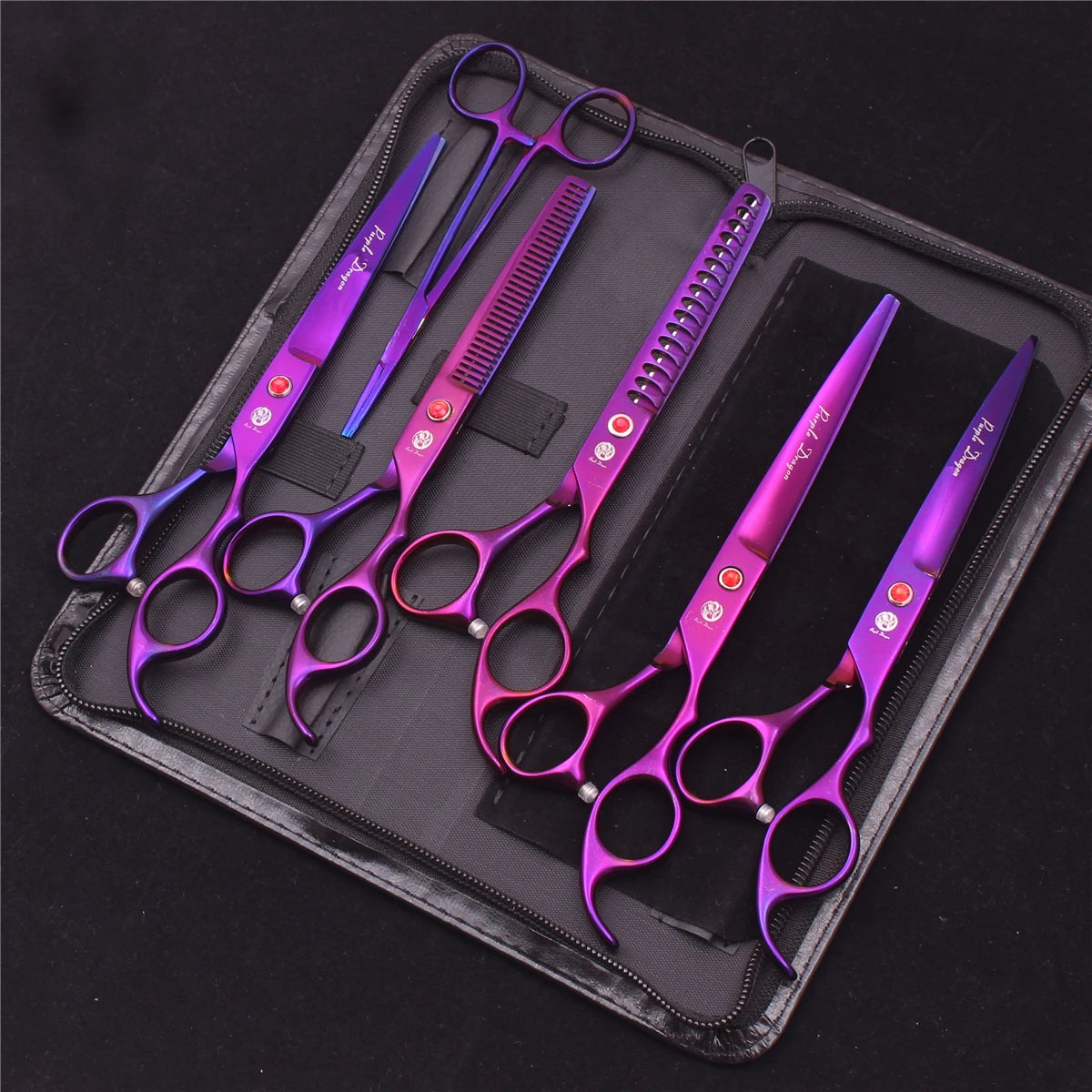 Pet Grooming Scissors Purple Dragon Japan Stainless Pink Curved Scissors For Dogs Dog Thinning Scissors Pet Chunker Shears Z3003