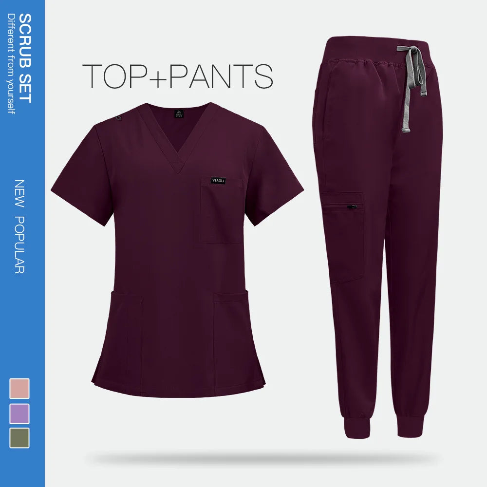 Unisex short sleeved surgical scrub set, skin care and operating room medical staff uniforms, isolation gowns