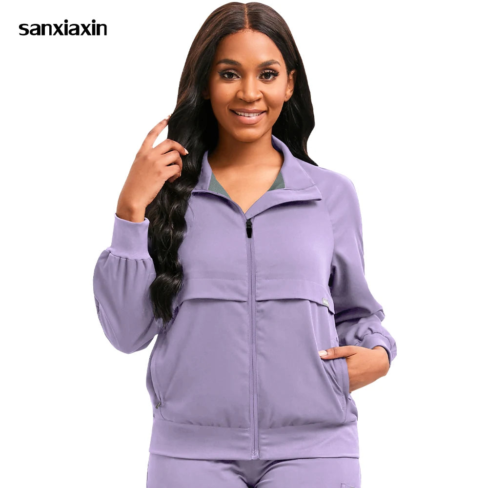 Long Sleeves Clinical Workwear Scrubs Jacket Nurse Outfit Doctor Coat Hospital Nursing Staff Uniforms Autumn Winter Work Clothes